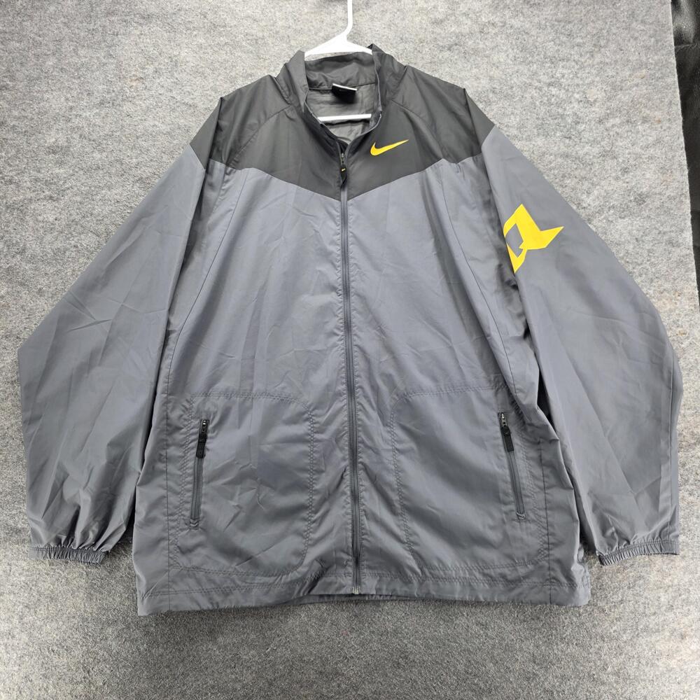Nike Golf Jacket Mens 2XL Gray Black FitStorm Hooded Windbreaker Full Zip Swoosh
